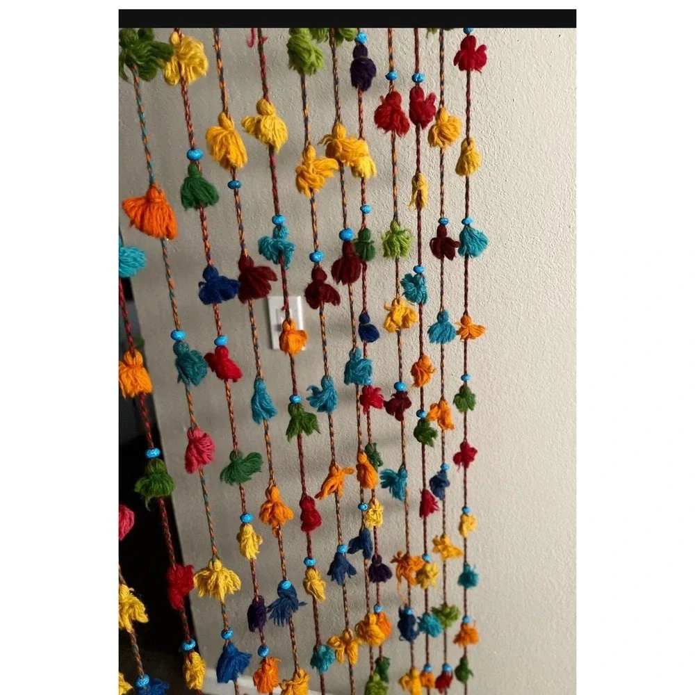 Boho Wool Handmade Beaded Door Curtain Colorful Tassel Room Divider Home Decor